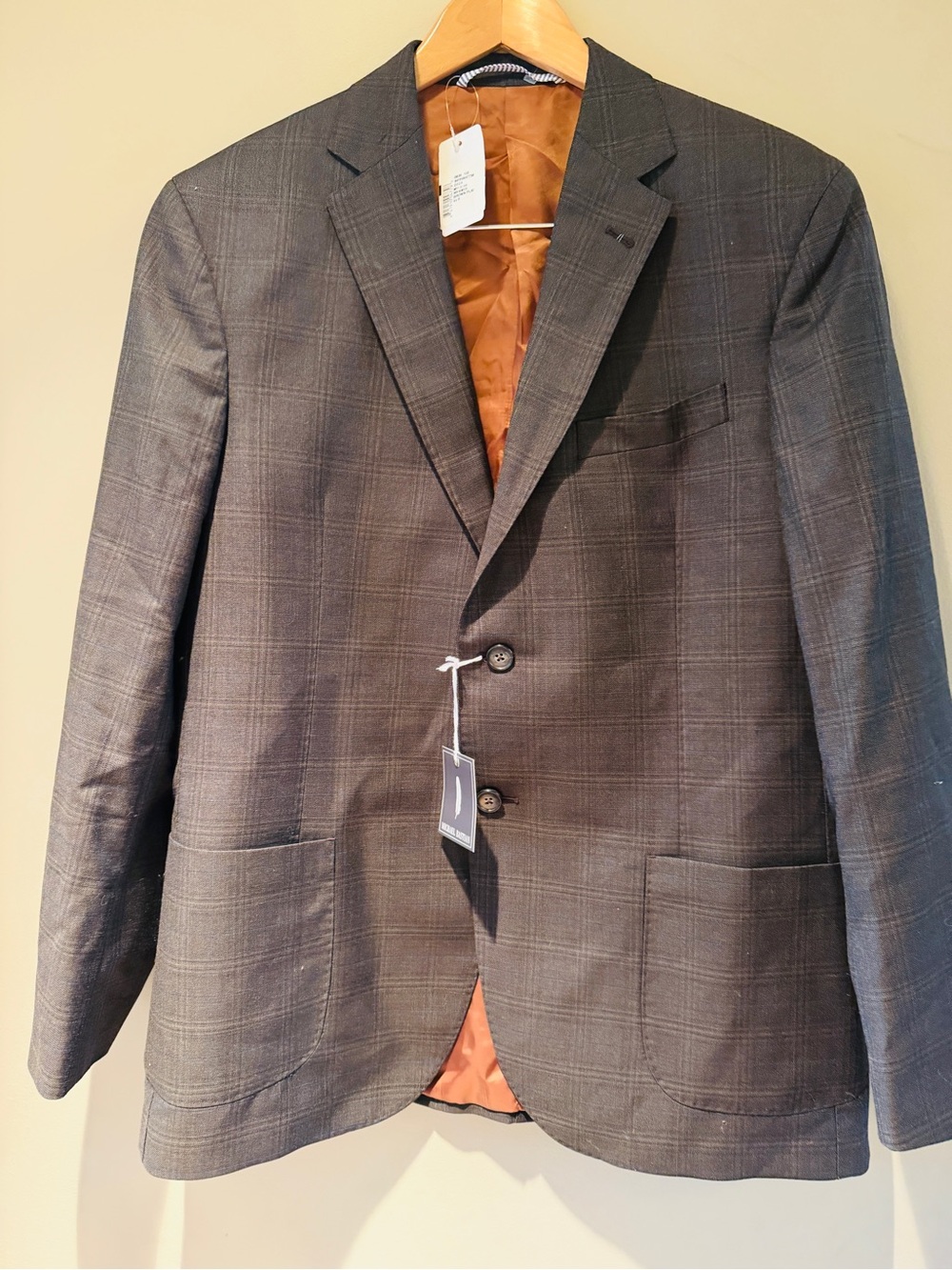 Michael Bastian Brown Plaid Windowpane Blazer 44R NWT
